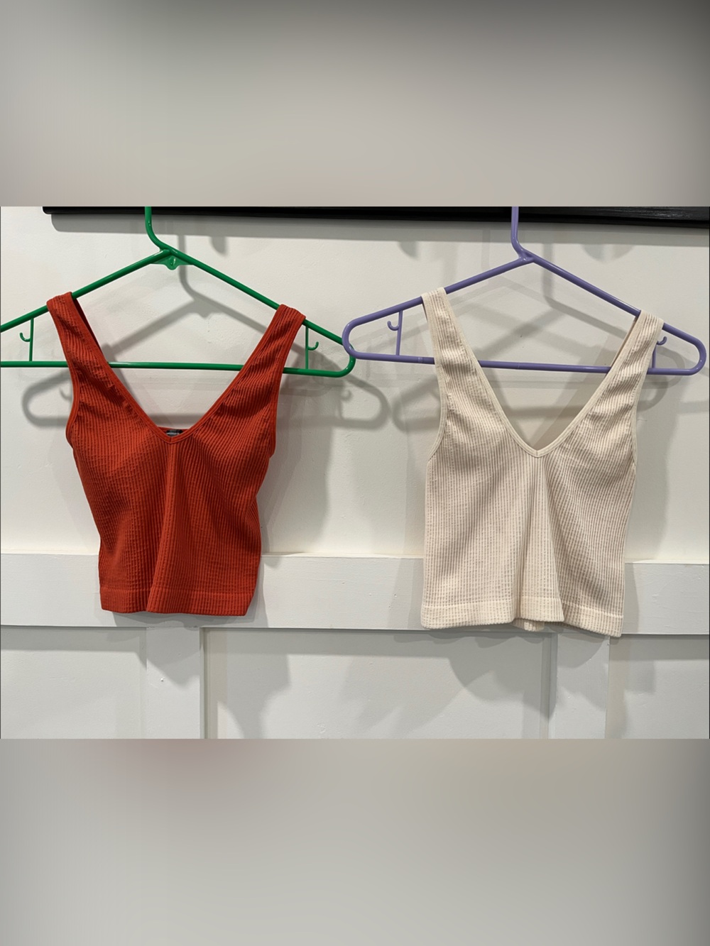 Urban Outfitters “Out From Under” Ribbed V‑Neck Tank Tops in Rust and Cream